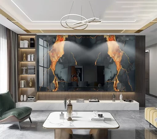 Tranh pvc tráng gương ốp tường vân đá đối xứng TC1598