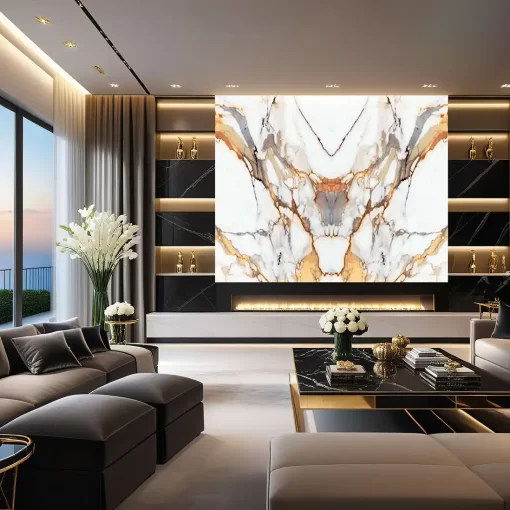 Tranh pvc tráng gương ốp tường vân đá đối xứng TC1606