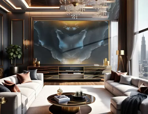 Tranh pvc tráng gương ốp tường vân đá đối xứng TC1610