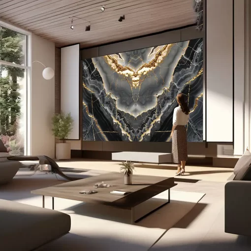 Tranh pvc tráng gương ốp tường vân đá đối xứng TC1618