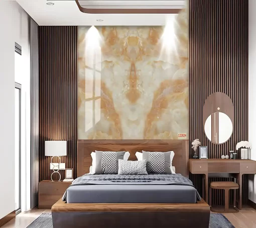 Tranh pvc tráng gương ốp tường vân đá đối xứng phòng ngủ TC1632