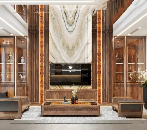 Tranh pvc tráng gương ốp tường vân đá đối xứng thông tầng TC1637