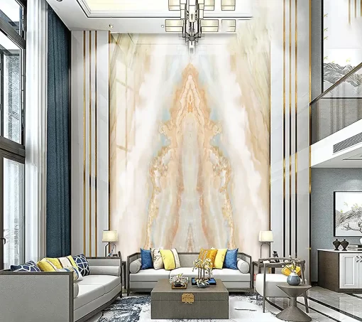 Tranh pvc tráng gương ốp tường vân đá đối xứng thông tầng TC1639