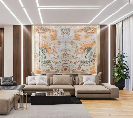 Tranh pvc tráng gương ốp tường vân đá đối xứng TC1651