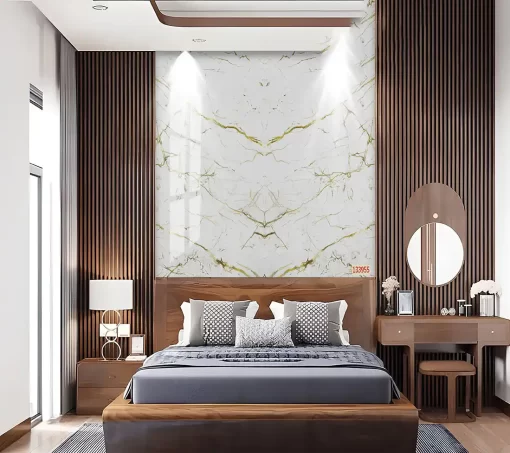 Tranh pvc tráng gương ốp tường vân đá đối xứng phòng ngủ TC1663