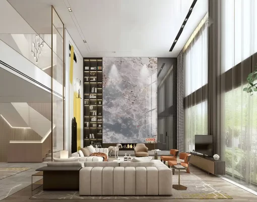 Tranh pvc tráng gương ốp tường vân đá thông tầng TC1666