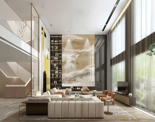 Tranh pvc tráng gương ốp tường vân đá thông tầng TC1140