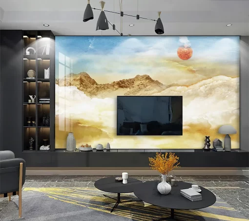 Tranh pvc tráng gương ốp tường vân đá TC1184