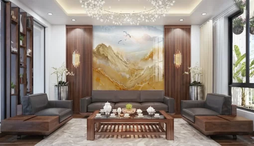 Tranh pvc tráng gương ốp tường vân đá TC1192