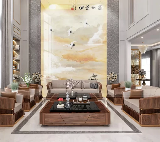 Tranh pvc tráng gương ốp tường vân đá thông tầng TC1200