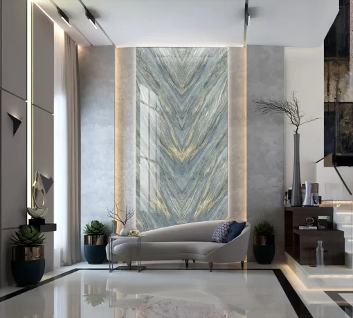 Tranh pvc tráng gương ốp tường vân đá đối xứng thông tầng TC1352