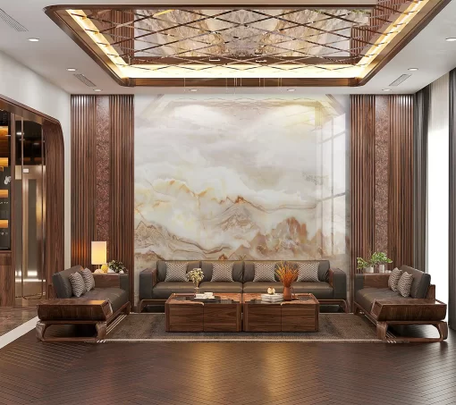 Tranh pvc tráng gương ốp tường vân đá TC1207