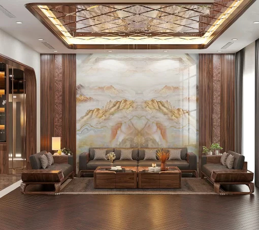 Tranh pvc tráng gương ốp tường vân đá đối xứng TC1213