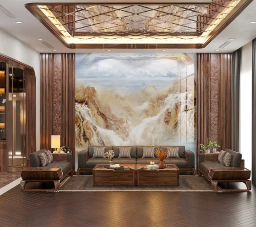 Tranh pvc tráng gương ốp tường vân đá TC1229