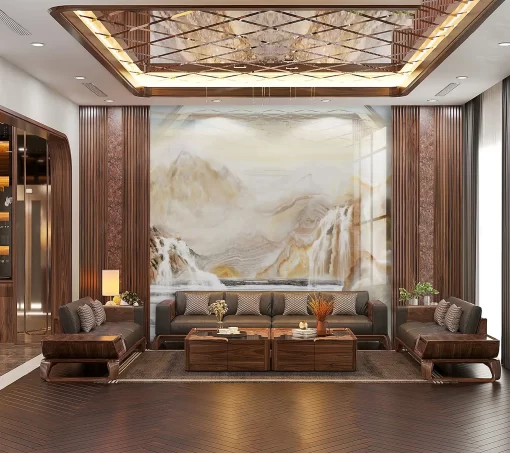 Tranh pvc tráng gương ốp tường vân đá TC1231