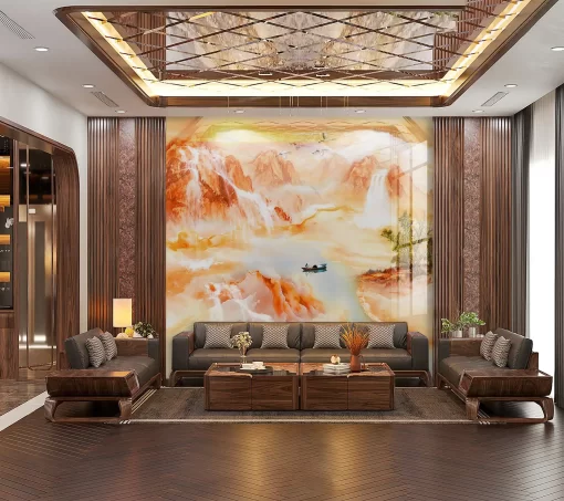 Tranh pvc tráng gương ốp tường vân đá TC1253