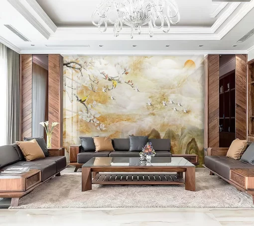 Tranh pvc tráng gương ốp tường vân đá phong cách indochine TC1257