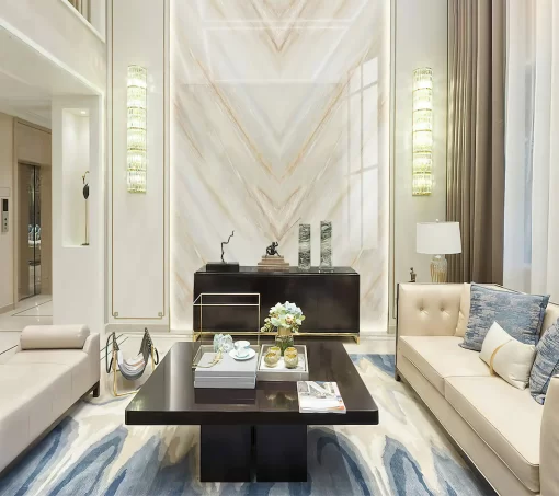 Tranh pvc tráng gương ốp tường vân đá đối xứng thông tầng TC998