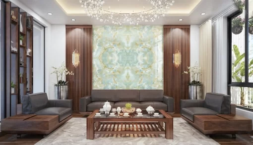 Tranh pvc tráng gương ốp tường vân đá đối xứng TC1006