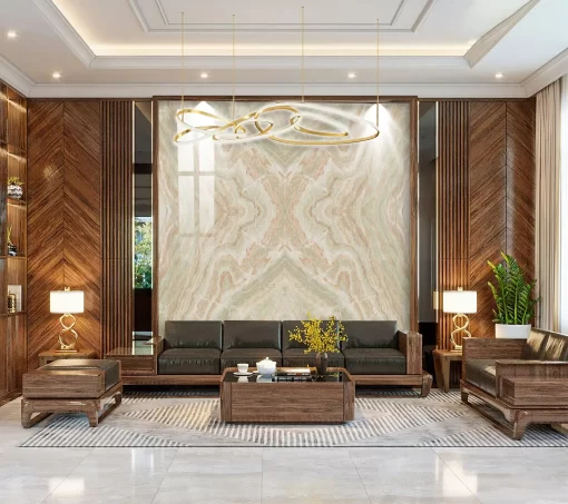 Tranh pvc tráng gương ốp tường vân đá đối xứng TC1017