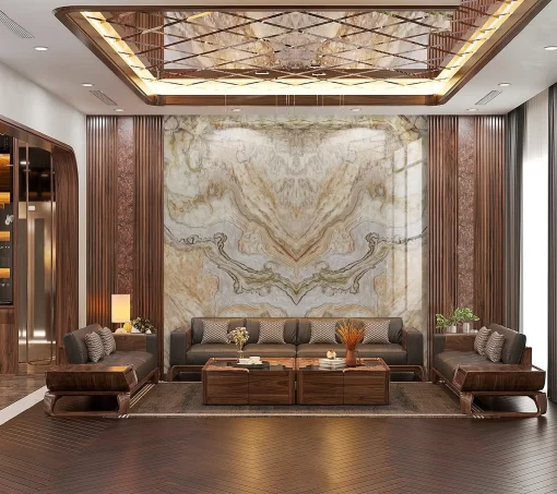 Tranh pvc tráng gương ốp tường vân đá đối xứng TC1054