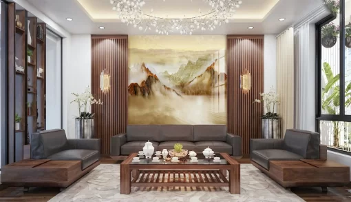 Tranh pvc tráng gương ốp tường vân đá TC1306