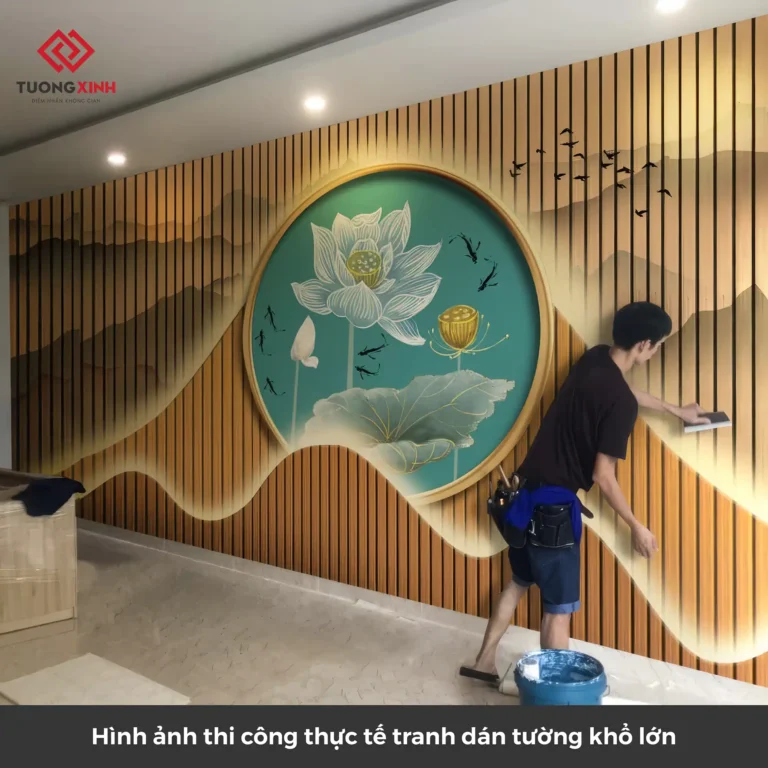 Tranh dán tường 3D hoa sen nghệ thuật TDT722 - Ảnh 4