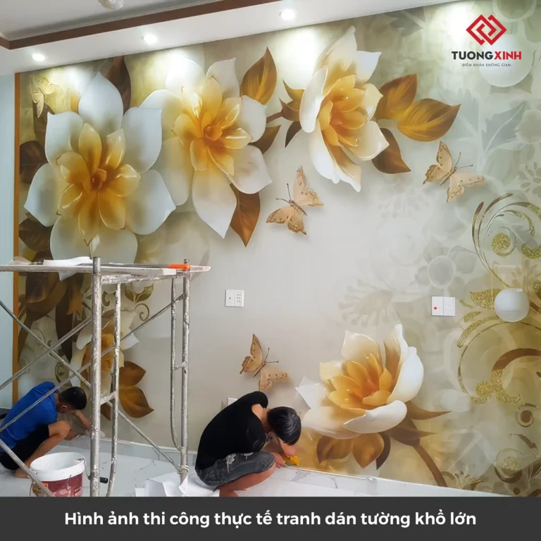 Tranh dán tường 3D hoa sen nghệ thuật TDT722 - Ảnh 5