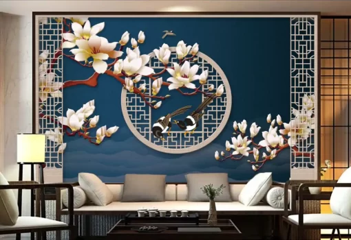 Tranh dán tường 3D khổ lớn hoa mộc lan TDT301