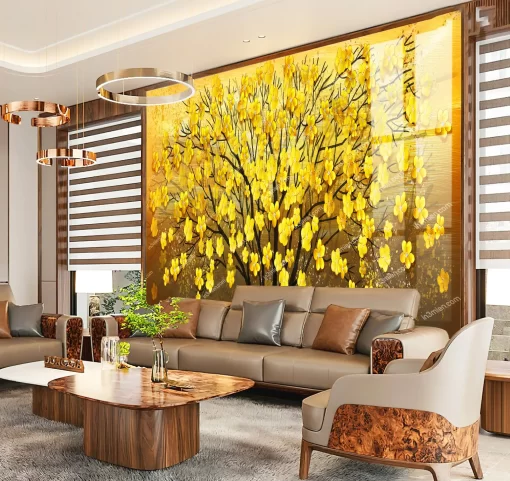 Tranh dán tường khổ lớn hoa mai vàng TDT399