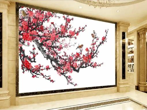 Tranh dán tường khổ lớn hoa đào tết TDT401