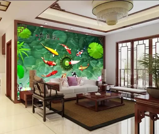 Tranh dán tường khổ lớn cửu ngư quần hội TDT310