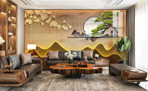 Tranh dán tường khổ lớn lam sóng 3D hiện đại TDT402