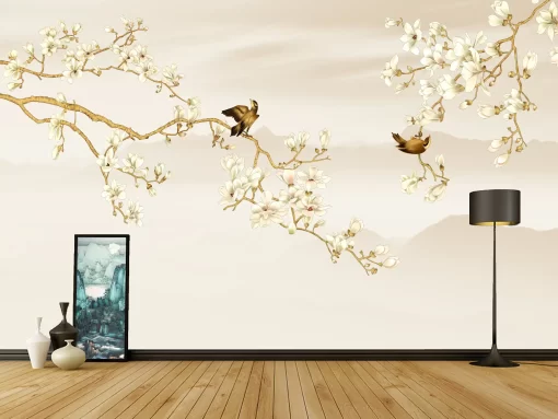 Tranh dán tường 3D phòng ngủ phong cách indochine TDT312