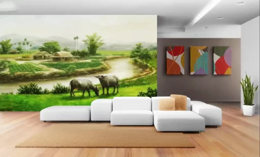 Tranh dán tường khổ lớn phong cảnh làng quê TDT426