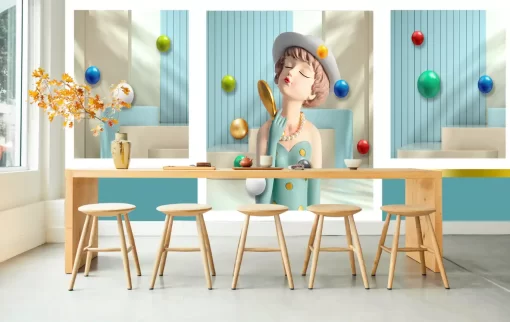 Tranh dán tường khổ lớn cô gái sứ 3D TDT427