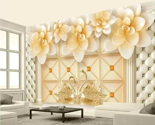 Tranh dán tường khổ lớn hoa nghệ thuật 3D sang trọng TDT313