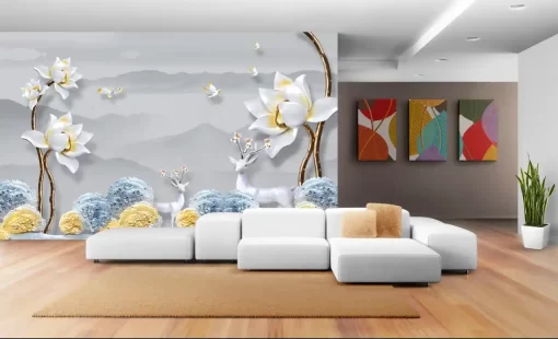 Tranh dán tường khổ lớn hoa mộc lan 3D TDT434