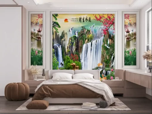 Tranh dán tường khổ lớn 3D sơn thuỷ hữu tình TDT443
