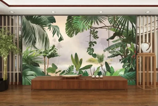 Tranh dán tường khổ lớn lá cây nhiệt đới TDT451