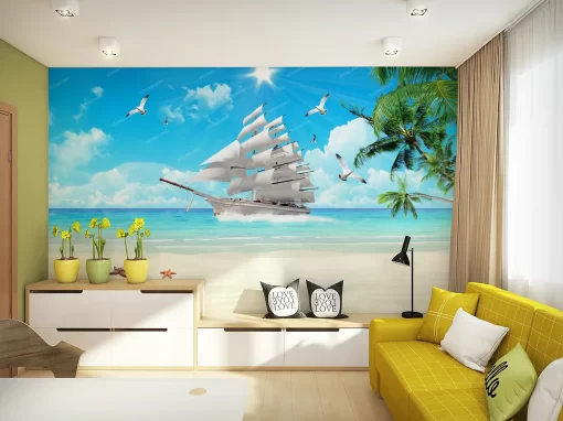 Tranh dán tường 3D khổ lớn thuận buồm xuôi gió TDT452