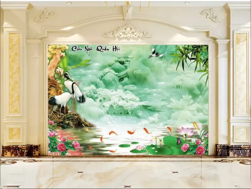 Tranh dán tường 3D khổ lớn trúc báo bình an TDT459