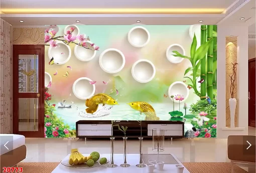 Tranh dán tường 3D khổ lớn trúc báo bình an TDT460