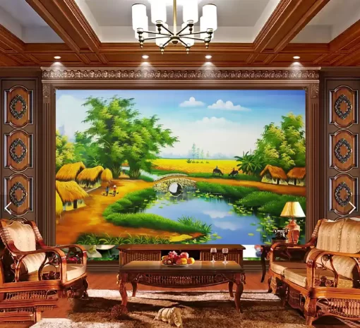 Tranh dán tường 3D khổ lớn phong cảnh đồng quê TDT461