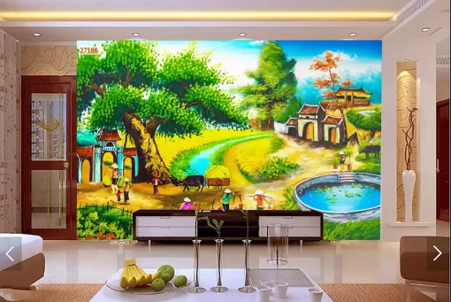 Tranh dán tường 3D khổ lớn phong cảnh đồng quê TDT467