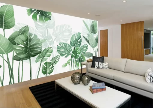 Tranh dán tường 3D khổ lớn lá cây xanh TDT471