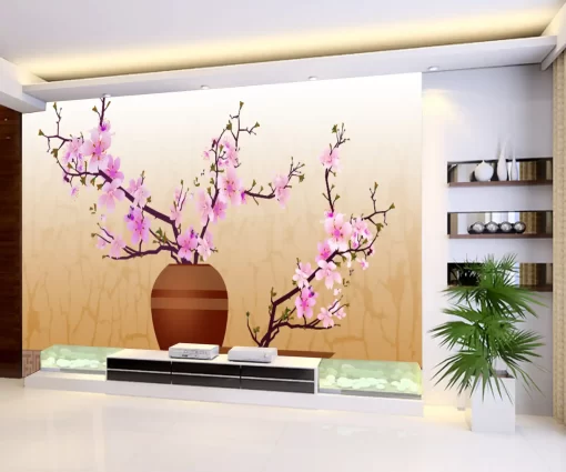 Tranh dán tường khổ lớn bình hoa 3D nghệ thuật TDT482