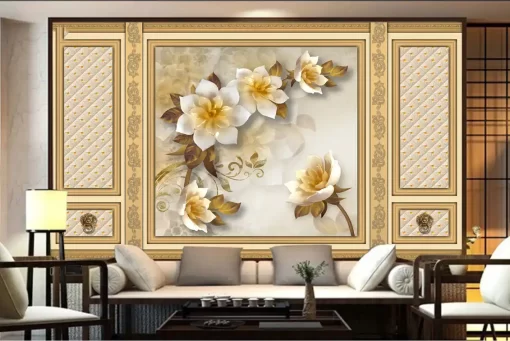 Tranh dán tường 3D khổ lớn hoa nghệ thuật TDT495