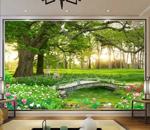 Tranh dán tường 3D khổ lớn phong cảnh thiên nhiên TDT501