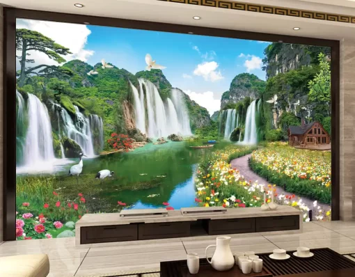 Tranh dán tường 3D khổ lớn sơn thủy hữu tình TDT505